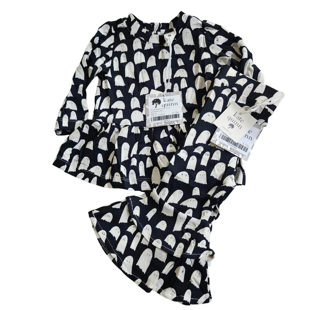 Kate Quinn Baby Ghost Halloween Drop Waist Tee Anne Bell Bottom Pants Set 6-12M